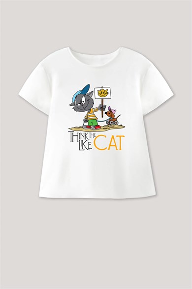 Think Like the Cat Kız Çocuk Tişört